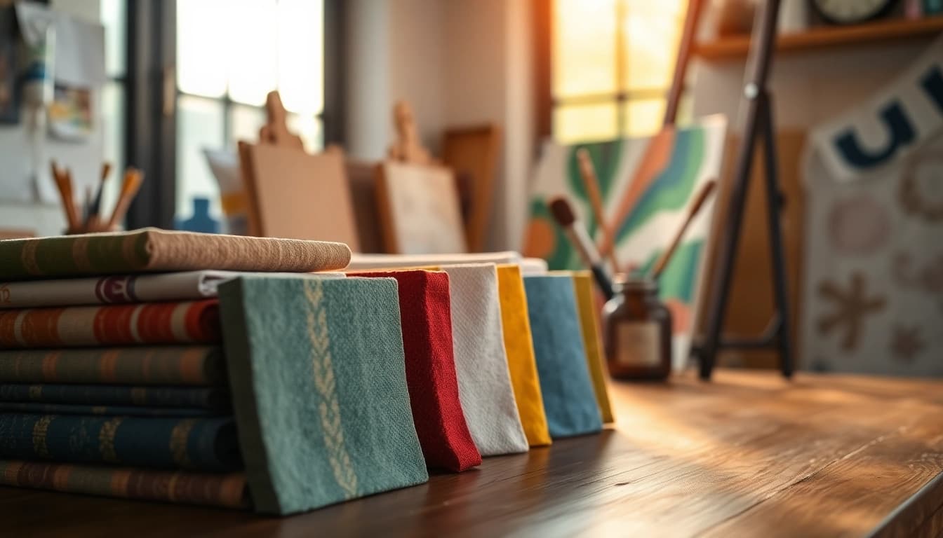 Bezoek onze collectie canvas kopen met kleurrijke stoffen en unieke texturen op deze foto.