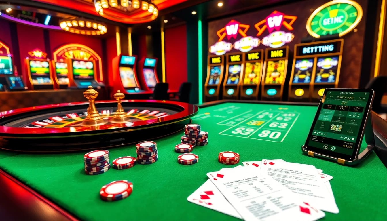 Une scène professionnelle d'action de jeu de cash dans un casino en ligne en ligne avec des jetons vibrants et une roulette.