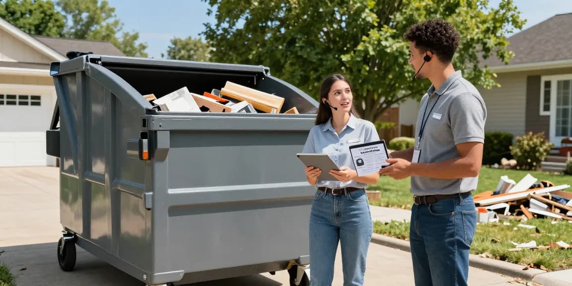 Convenient dumpster rental in Boca Raton FL with All County Dumpsters representative assisting a homeowner for a seamless cleanup.