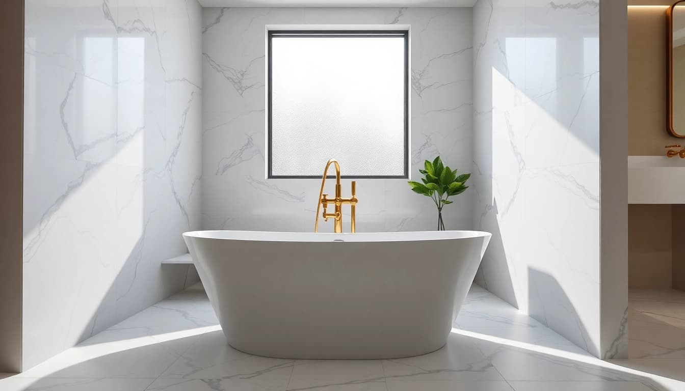 Stunning view of bathroom renovations near me, featuring a freestanding bathtub and modern fixtures.