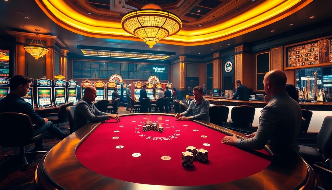 Experience the thrill of a casino scene, capturing action at the poker table and slot machines at https://f168.group/.