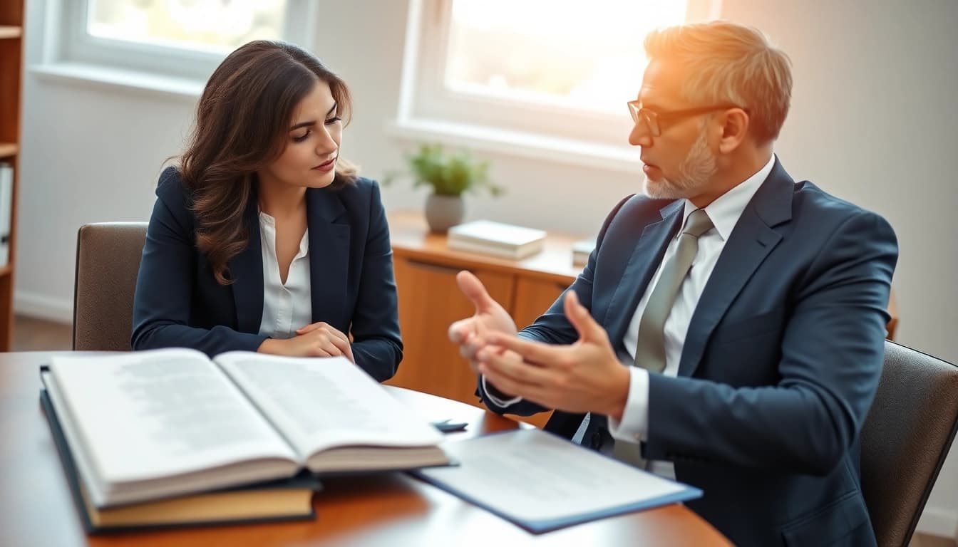 Palm Harbor Divorce Lawyer providing legal advice to a client in a supportive setting.