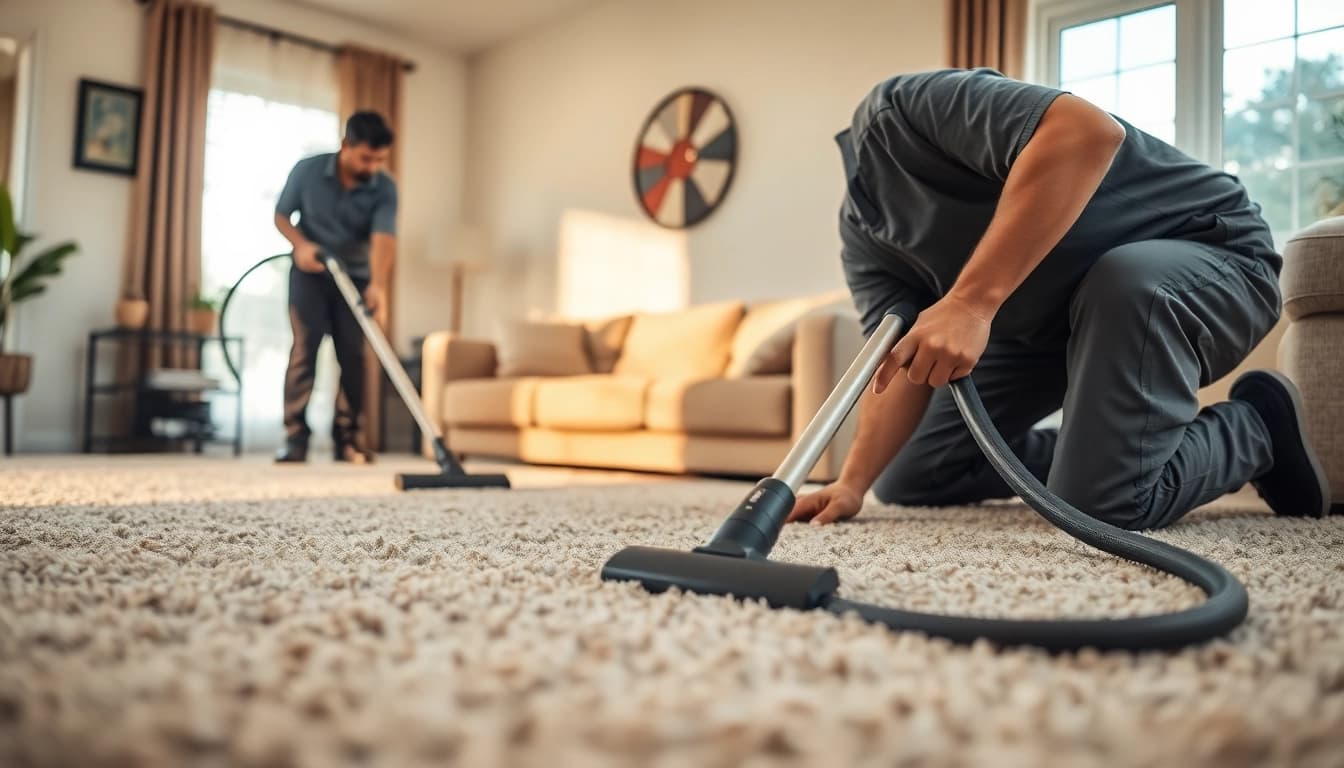 Expert carpet cleaners lincoln ca efficiently cleaning a plush carpet in a cozy living room setting.