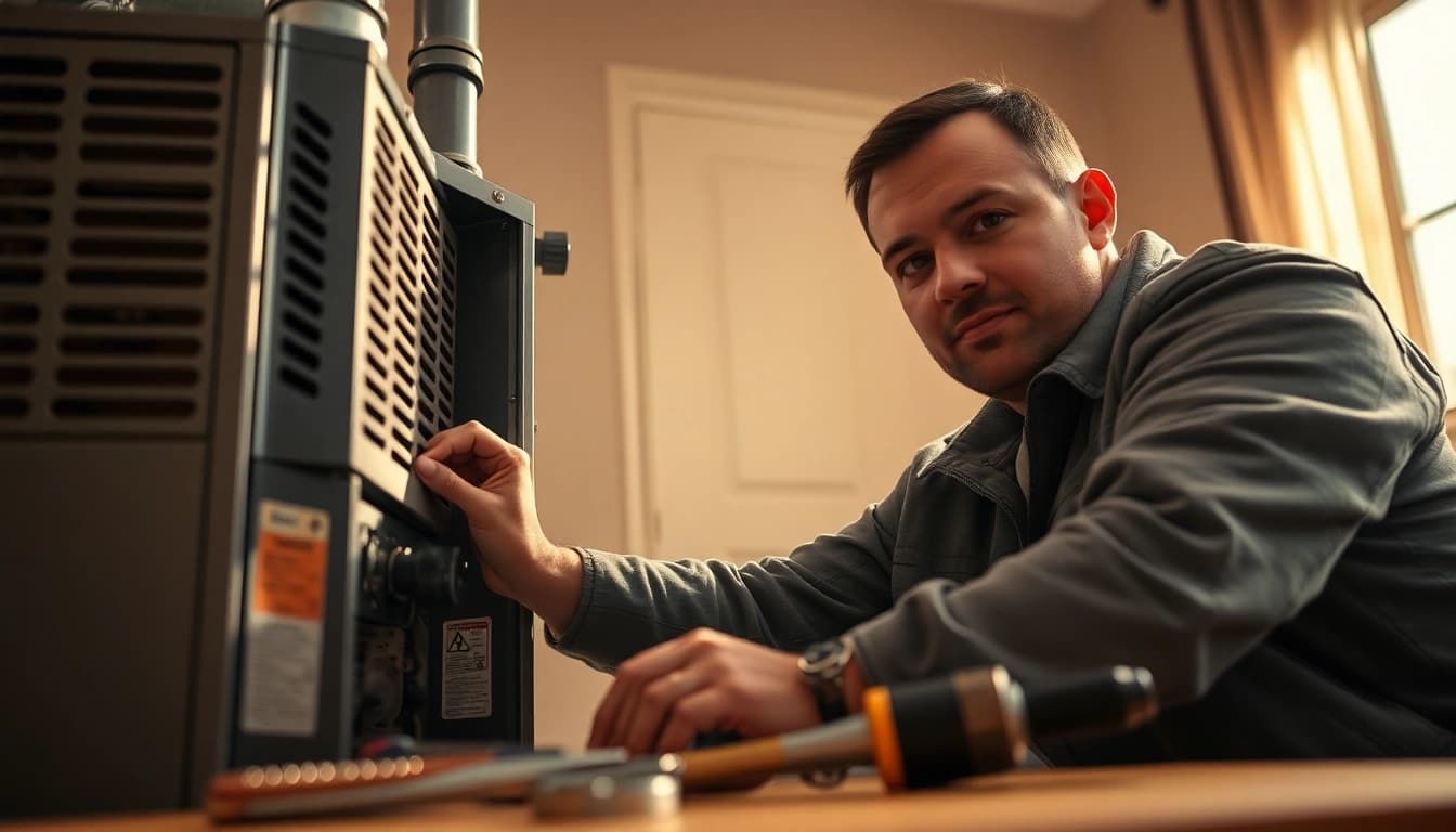 Gas furnace repair katonah, experienced technician troubleshooting furnace issues in a warm home.