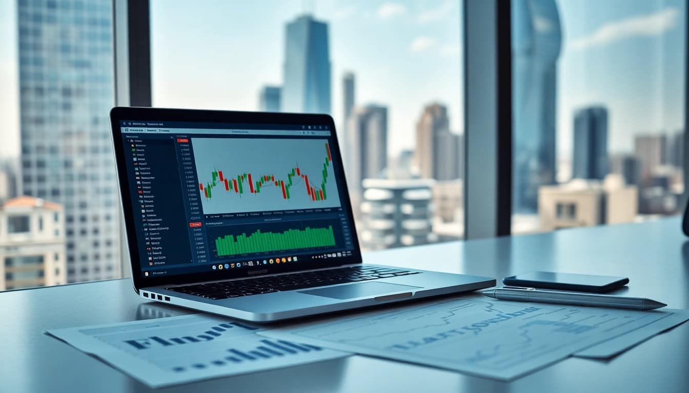 Engaging forex trading environment featuring hotforex mt4 on a laptop.