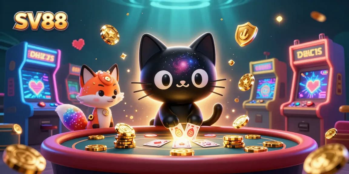 Experience the thrill of SV88 with a cosmic casino adventure featuring animated characters and gambling elements.