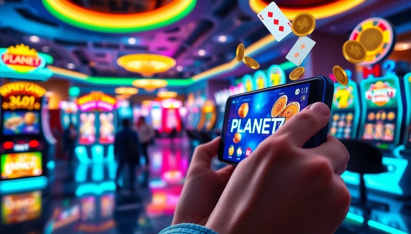 Menampilkan pengalaman bermain PLANET77 game dengan pengguna yang terlibat dalam permainan slot online.
