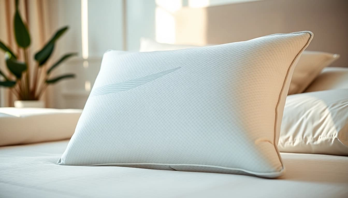 Experience the comfort of a tempur-pedic breeze pillow in a serene bedroom setting.