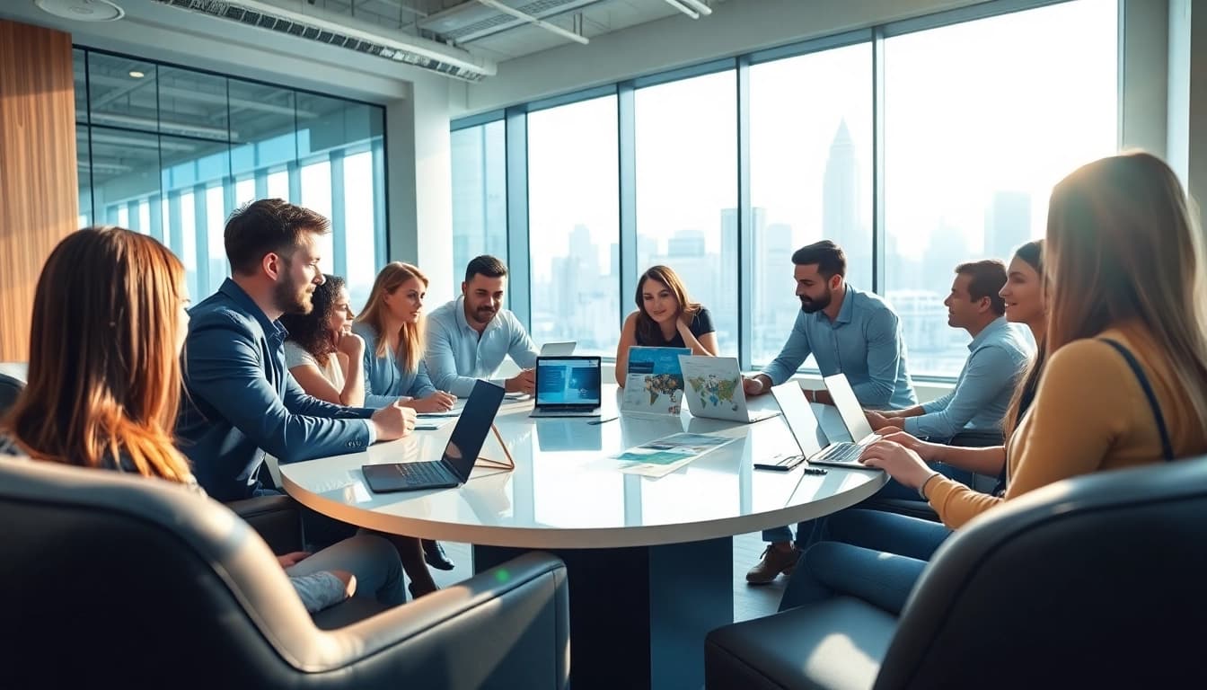 Collaborative team in a vibrant agency office setting enhancing creativity and productivity.