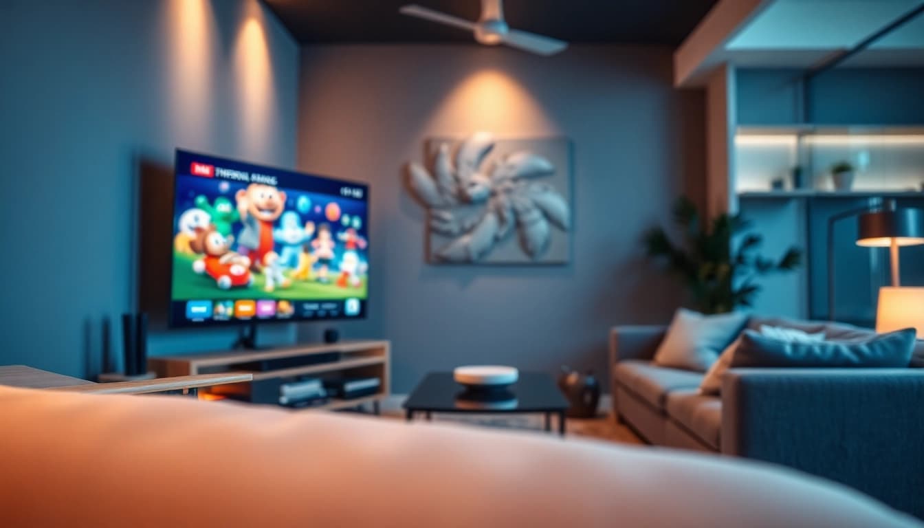 Enjoy seamless IPTV entertainment with https://vizomate.com showcased in a stylish living room.