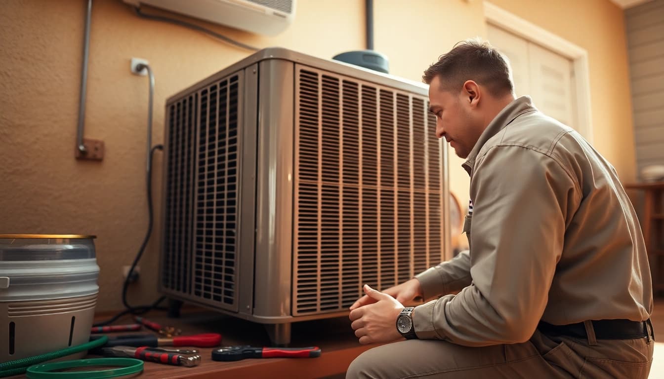 Repairing Scottsdale AC unit, showcasing technician’s expertise in HVAC solutions.