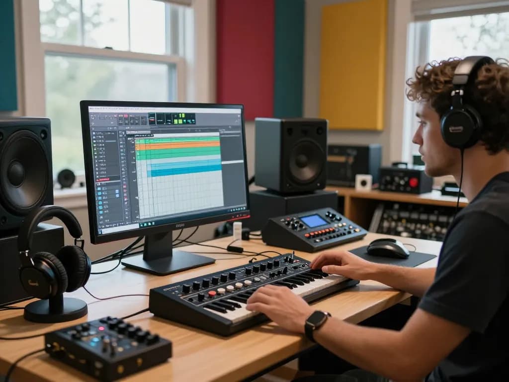 Sound engineer using SC88 in a vibrant production studio.