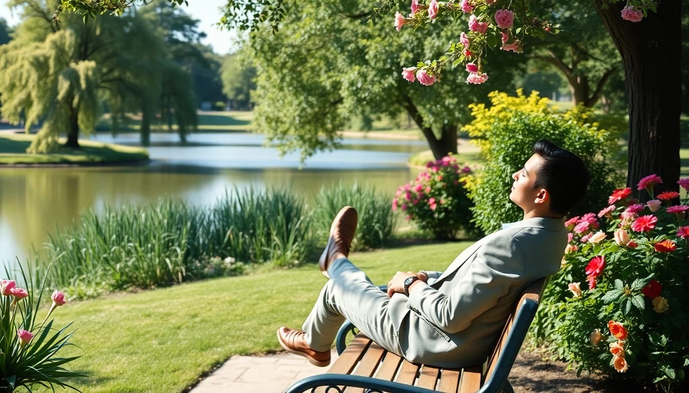 Entrepreneurs break: Professional entrepreneur enjoying a serene moment in nature.