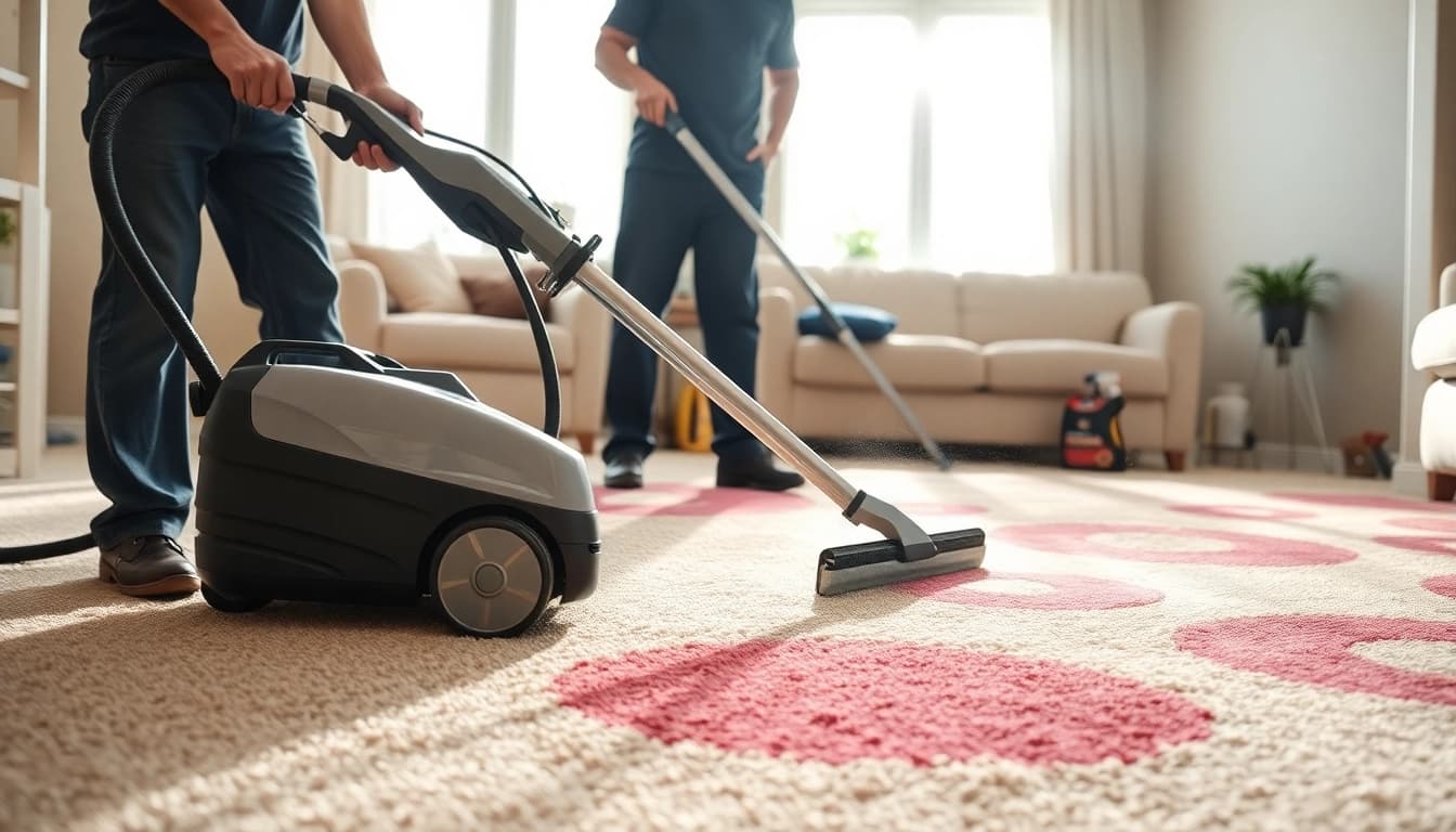 Efficient carpet cleaners Roseville CA demonstrating cleaning in a bright living space.