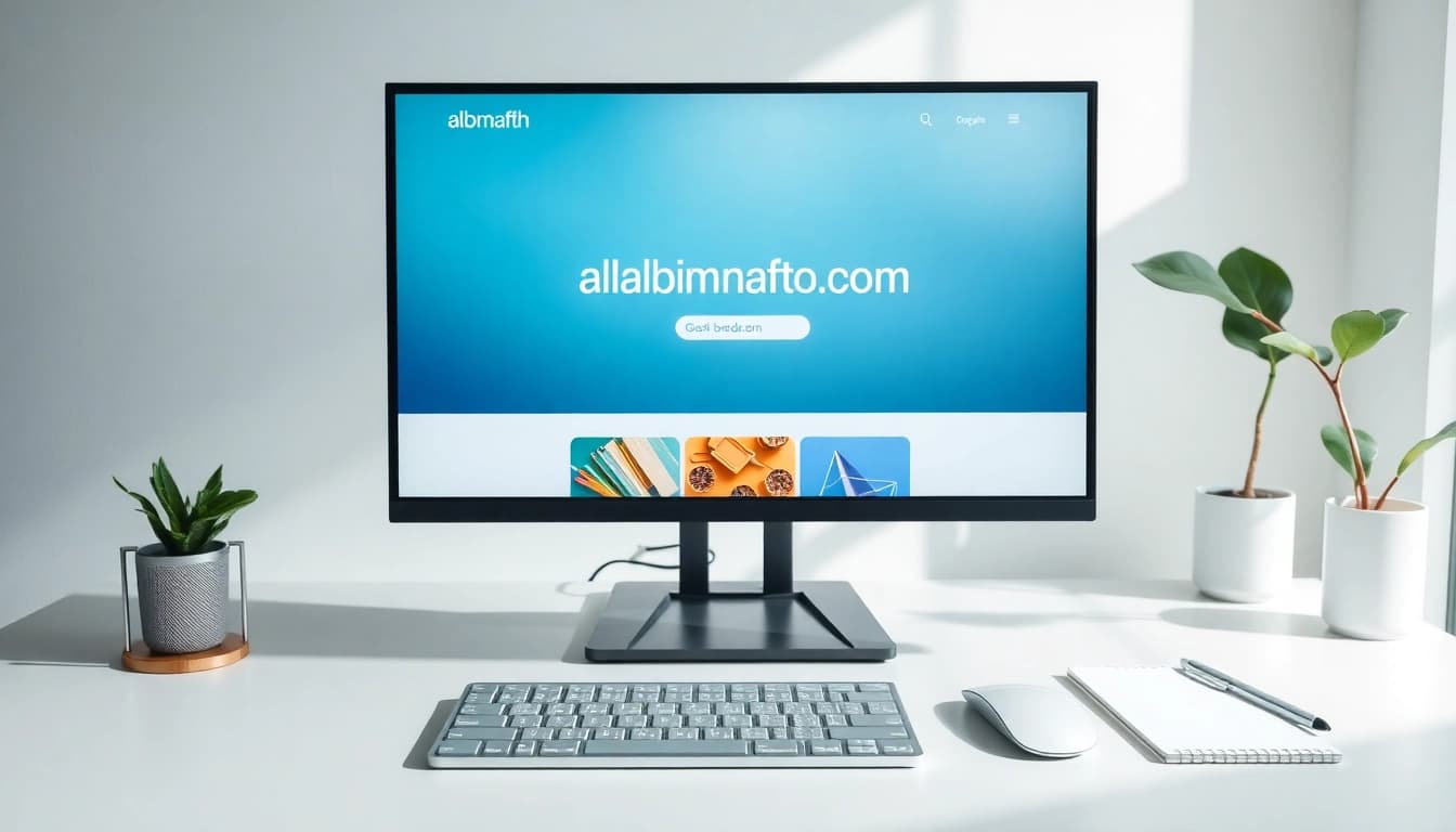 Visual representation of the https://albmaftoh.com website showcased on a modern desktop setup.