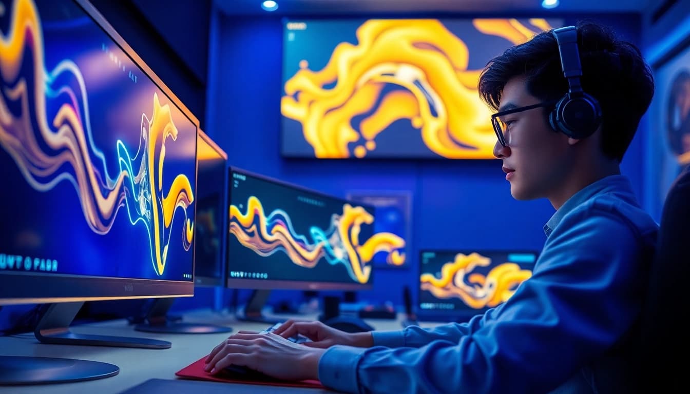 Dynamic workspace showcasing innovative AI art created with nano banana pro.