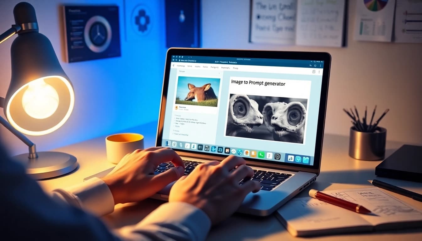 Creating an image to prompt with AI tools at a digital workspace.