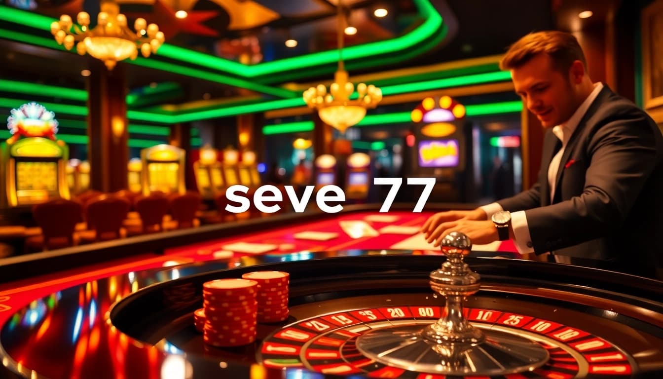 Experience the thrill of winning with seven77 at an exquisite casino table filled with poker chips.
