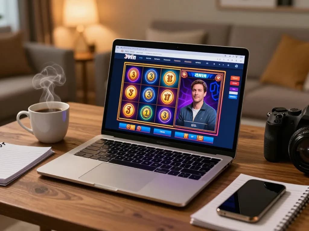 Engaged user playing slot games on 3Win's online casino interface at home.