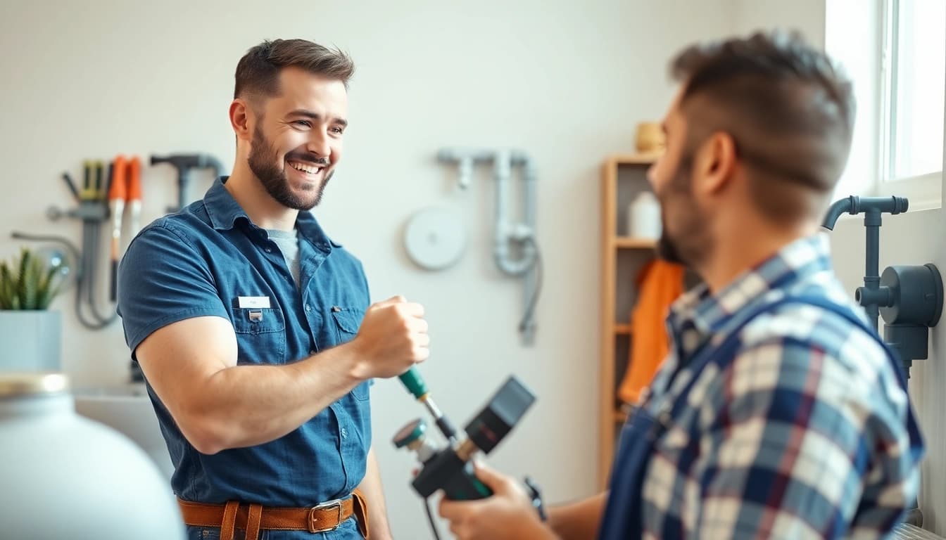 Skillful plumber assisting a homeowner at https://speedyservicestoday.com.au, showcasing expertise and customer service.
