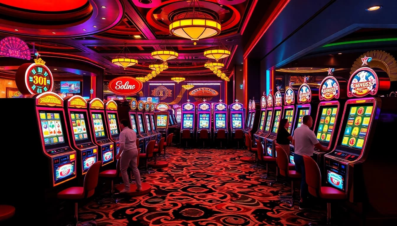 Players enjoying a pragmatic slot machine in a luxurious casino atmosphere.