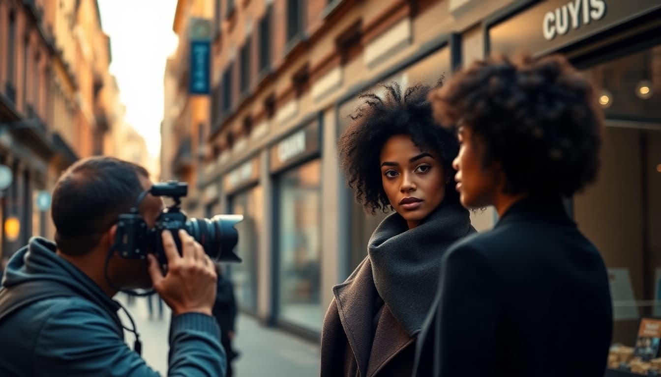 Professional photographer capturing a portrait session in Milan, showcasing creativity and elegance.