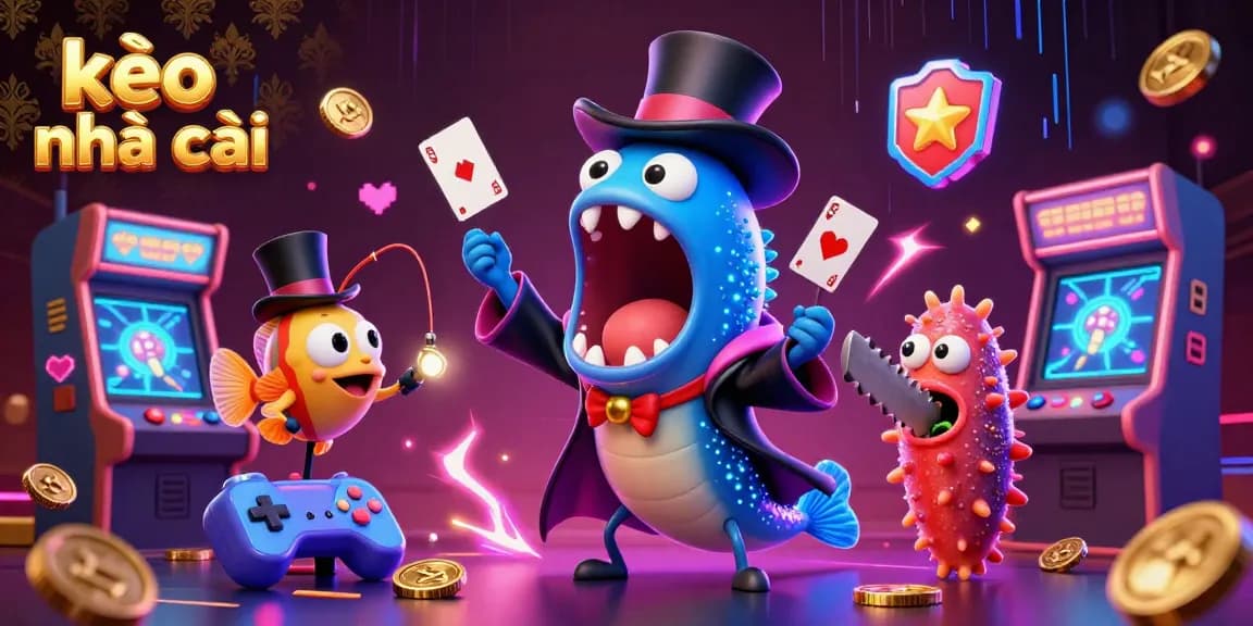 Engaging illustration showcasing kèo nhà cái with unique sea creatures performing magic in a vibrant arcade.