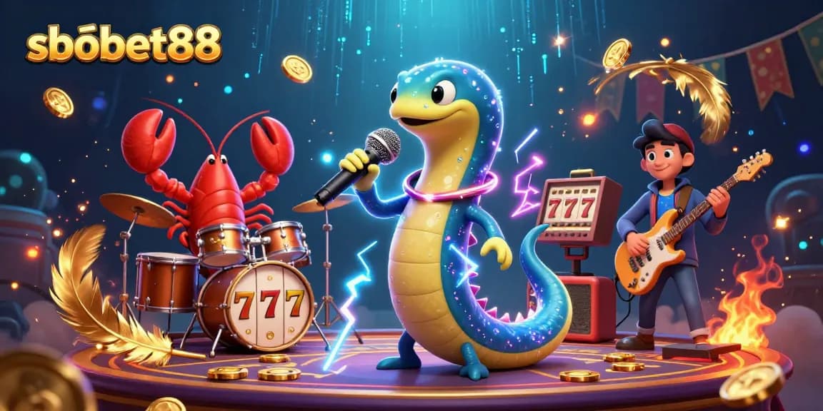 Experience sbobet88 excitement with a dynamic underwater casino show featuring electric eel DJ and vibrant gaming elements.