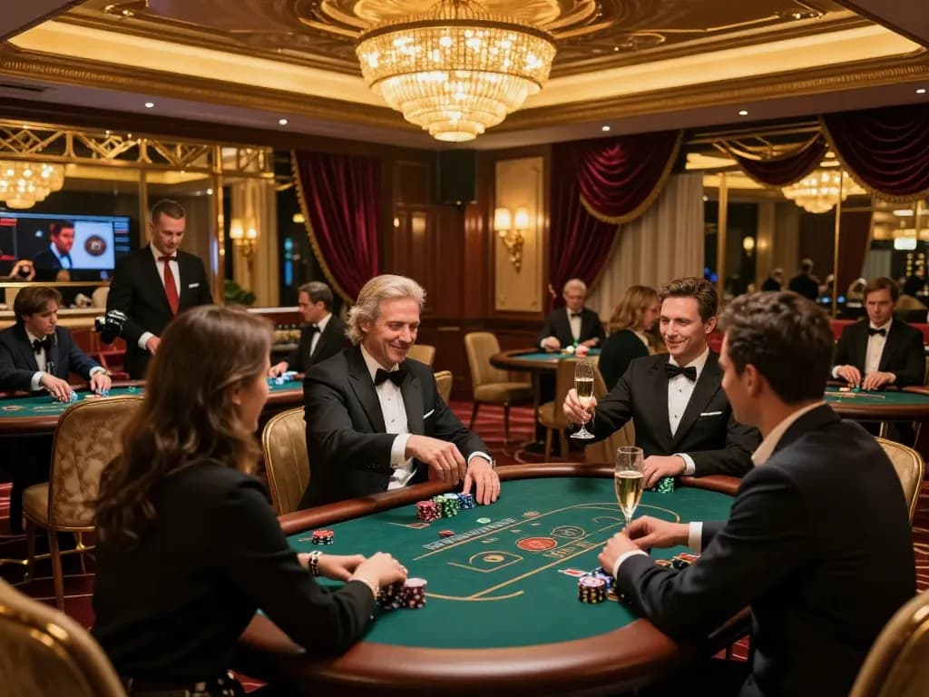 Champions at vipwin's VIP gaming tables celebrating high-stakes poker wins surrounded by luxury.