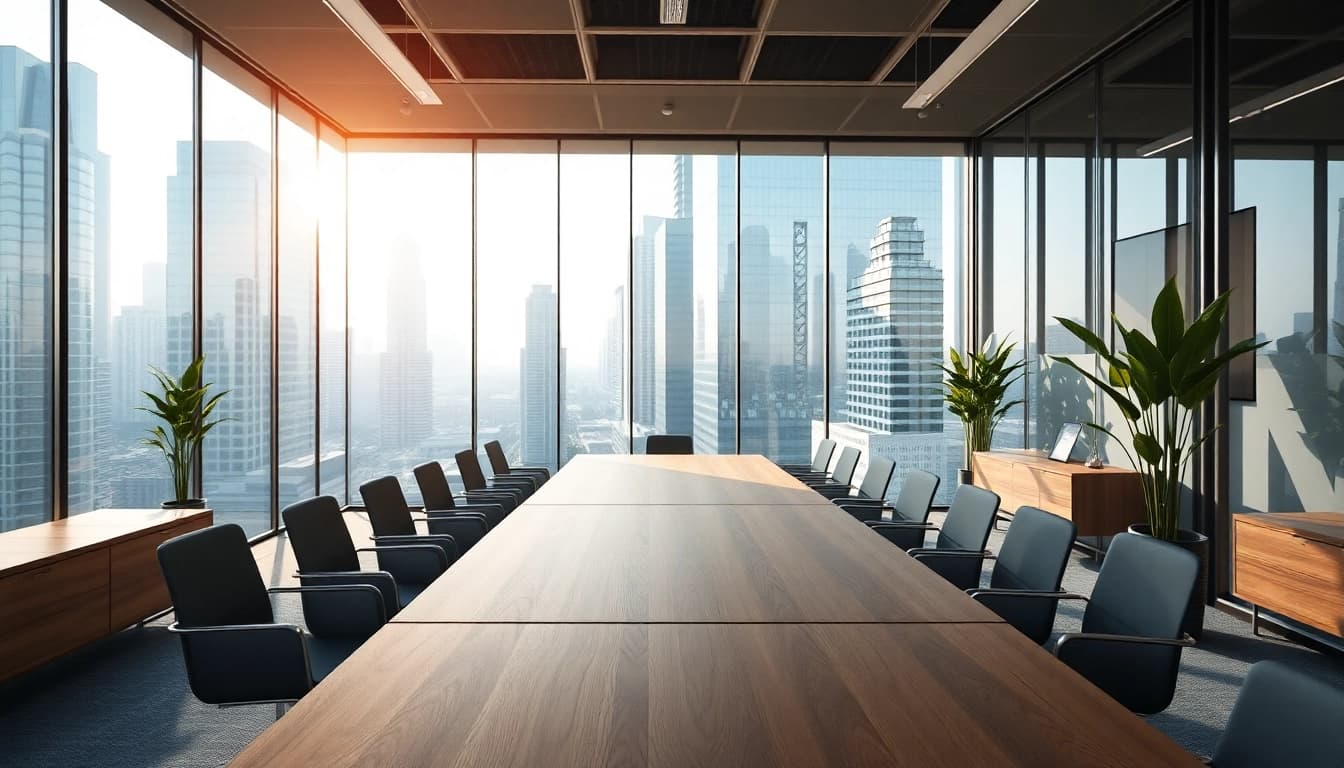 Showcase of industrial leasing office space with modern design and city view