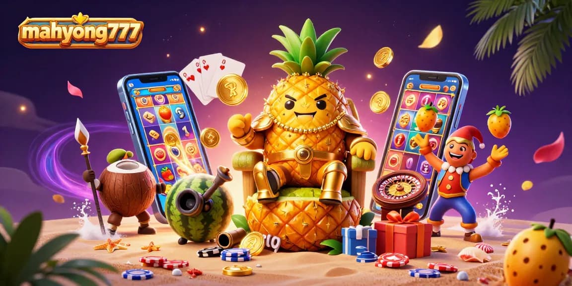 Engage in winning strategies with mahyong777, featuring lively casino characters amidst vibrant slot games.