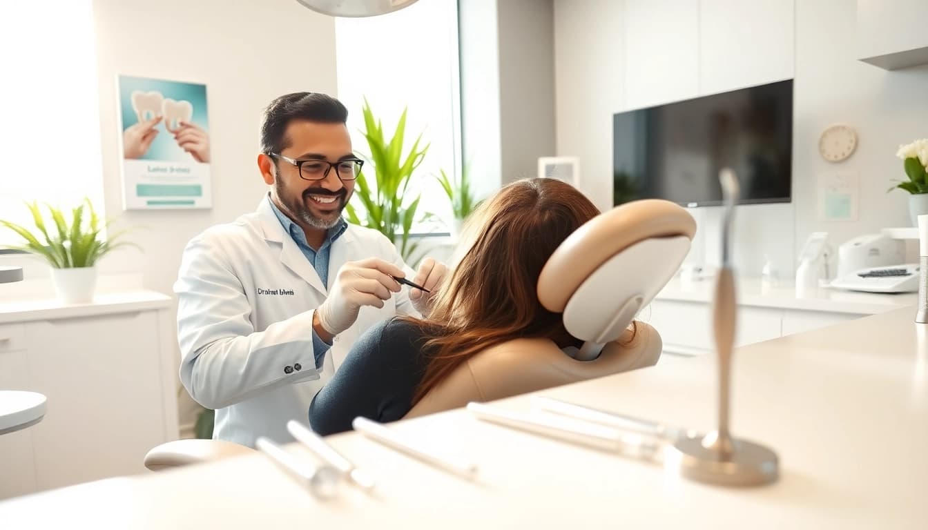 Dr. Shahram Valiani DDS providing gentle dental care to a patient in a bright, modern clinic.
