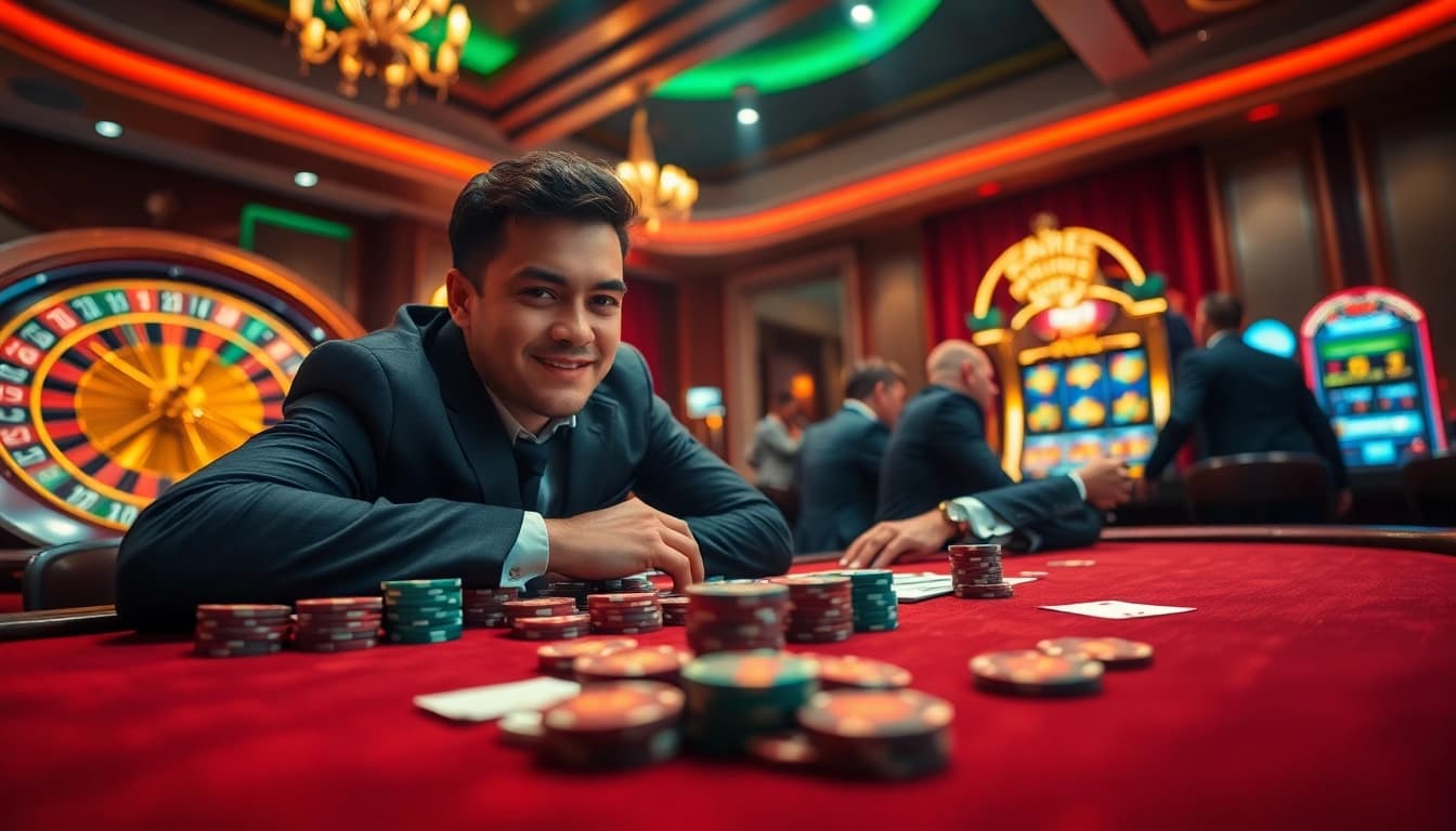 Exciting scene at a high-stakes poker table on https://taixiumd5.video/ with vibrant cards and chips.