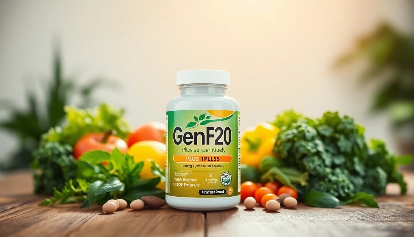 Display GenF20 Plus supplement with natural ingredients, promoting health benefits on https://www.genf20plus.info.
