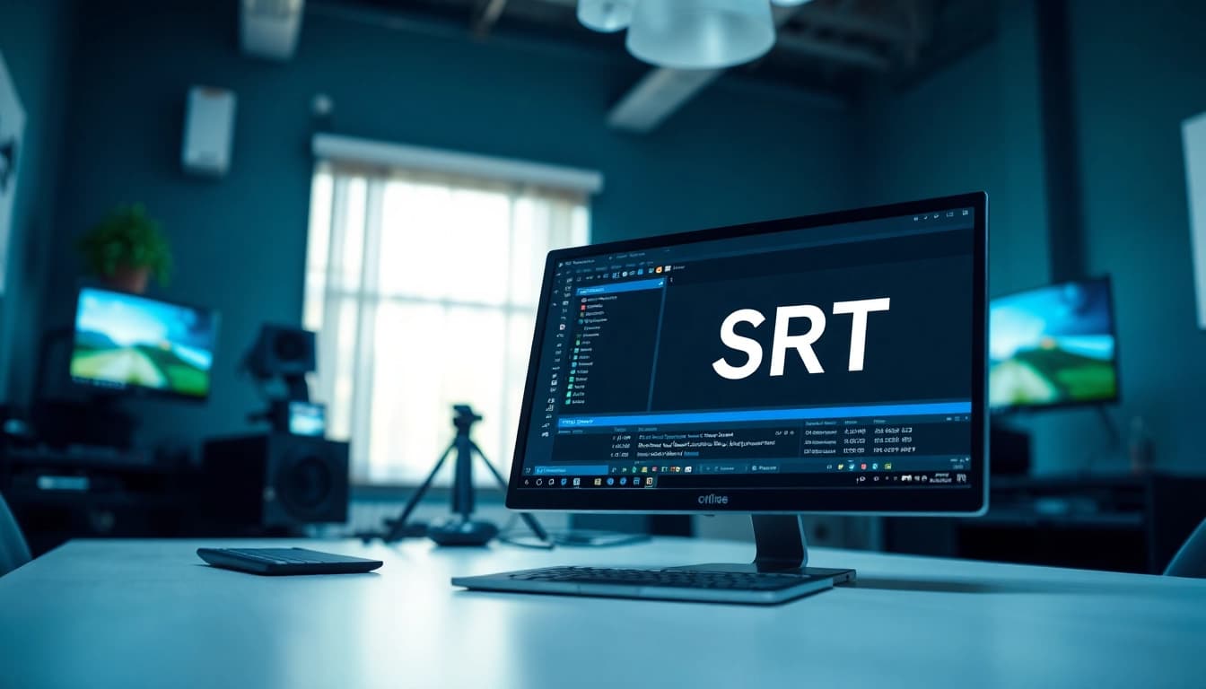Creating accurate subtitles with the SRT Generator in a modern workspace.
