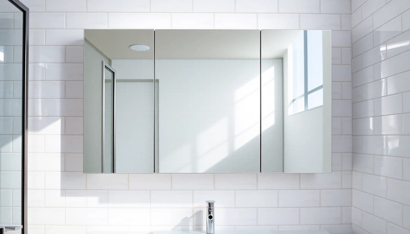 Den eleganten sonni Spiegelschrank mit integrierter Beleuchtung im Badezimmer präsentieren.
