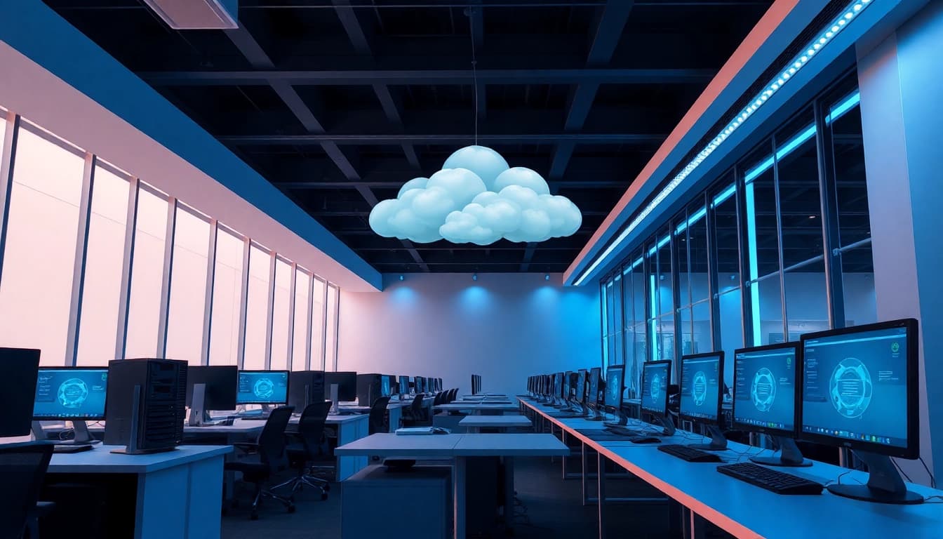 Prueba gratuita de la nube, mostrando entornos digitales innovadores y profesionales.