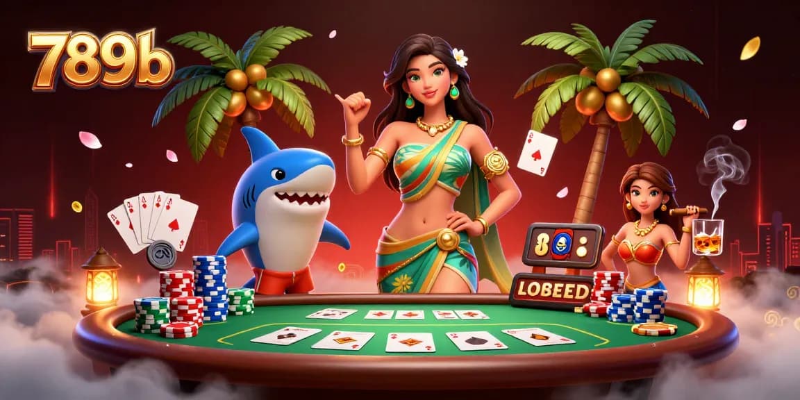 Experience the thrill of 789b with a vibrant casino scene, showcasing poker elements and dynamic characters.