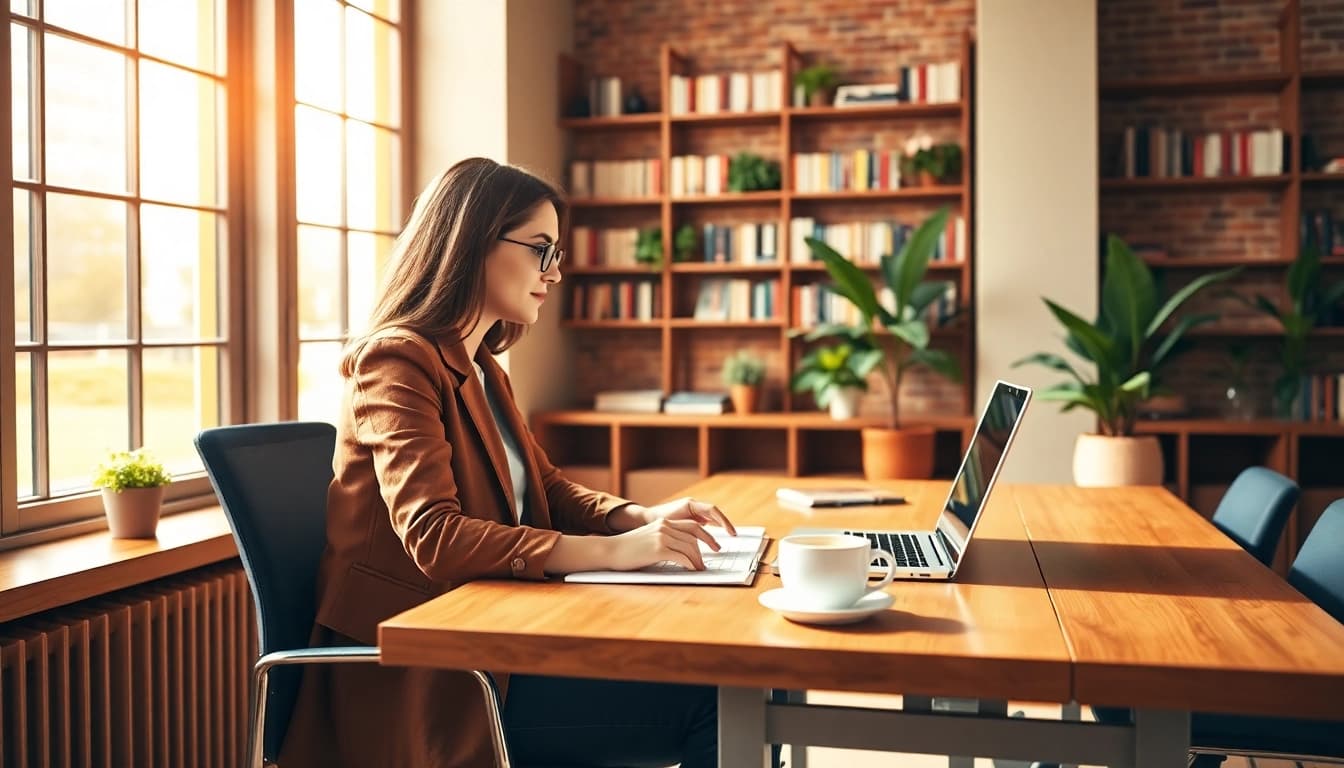 Rédaction de contenu sur buzznetting.fr dans un bureau moderne lumineux.