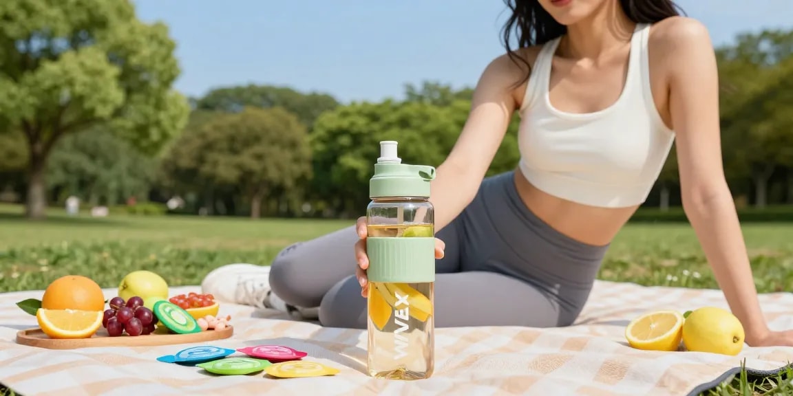 Exciting water bottles with scent pods outdoors in a vibrant park scene.