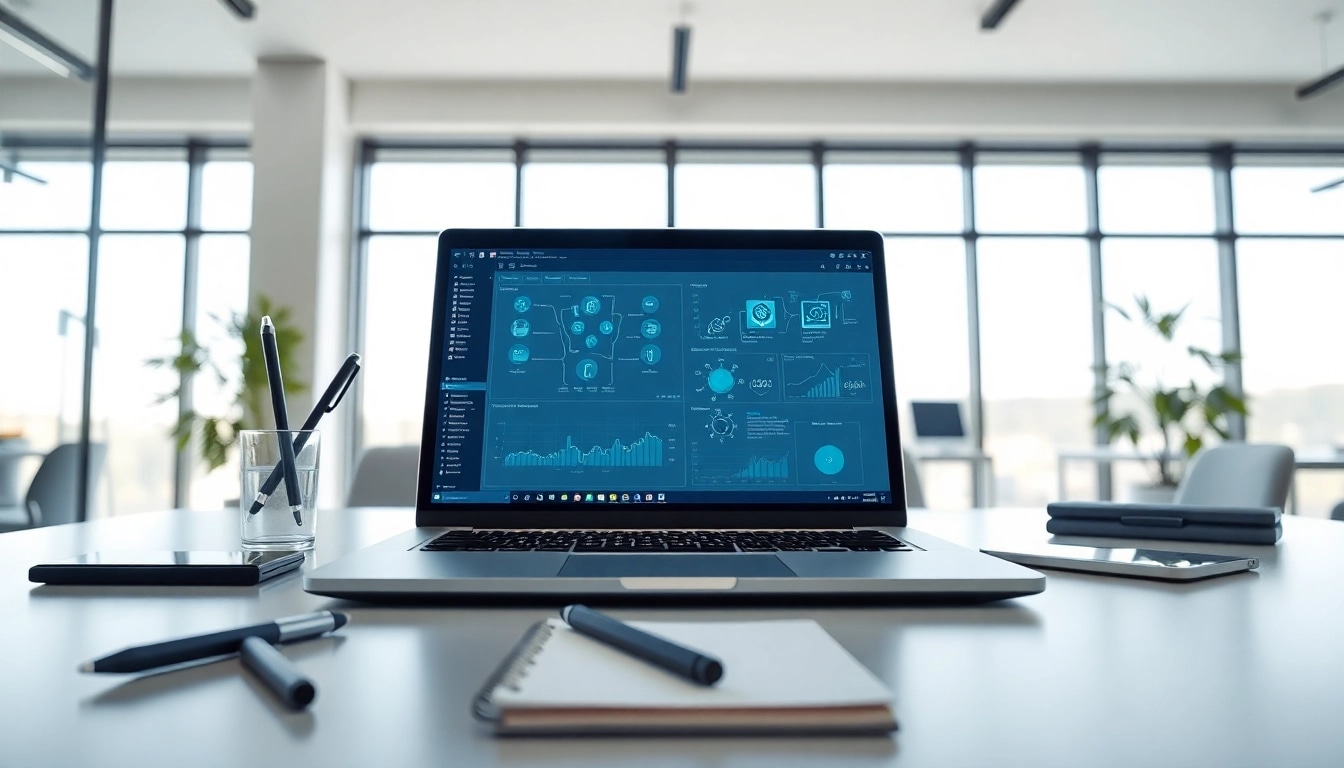 Find AI with AI showcasing innovative tools on a professional office desk setup.