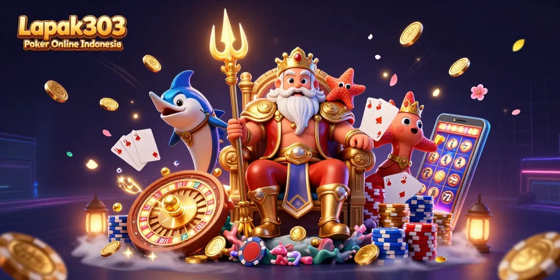 Experience thrilling gameplay at Lapak303 Poker Online Indonesia with lively characters and stunning casino elements.