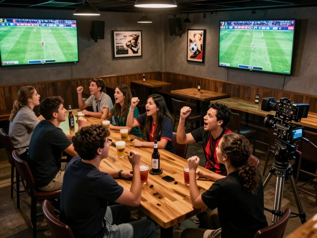 Xôi Lạc TV viewers cheering during a live soccer match, capturing the excitement of the moment.