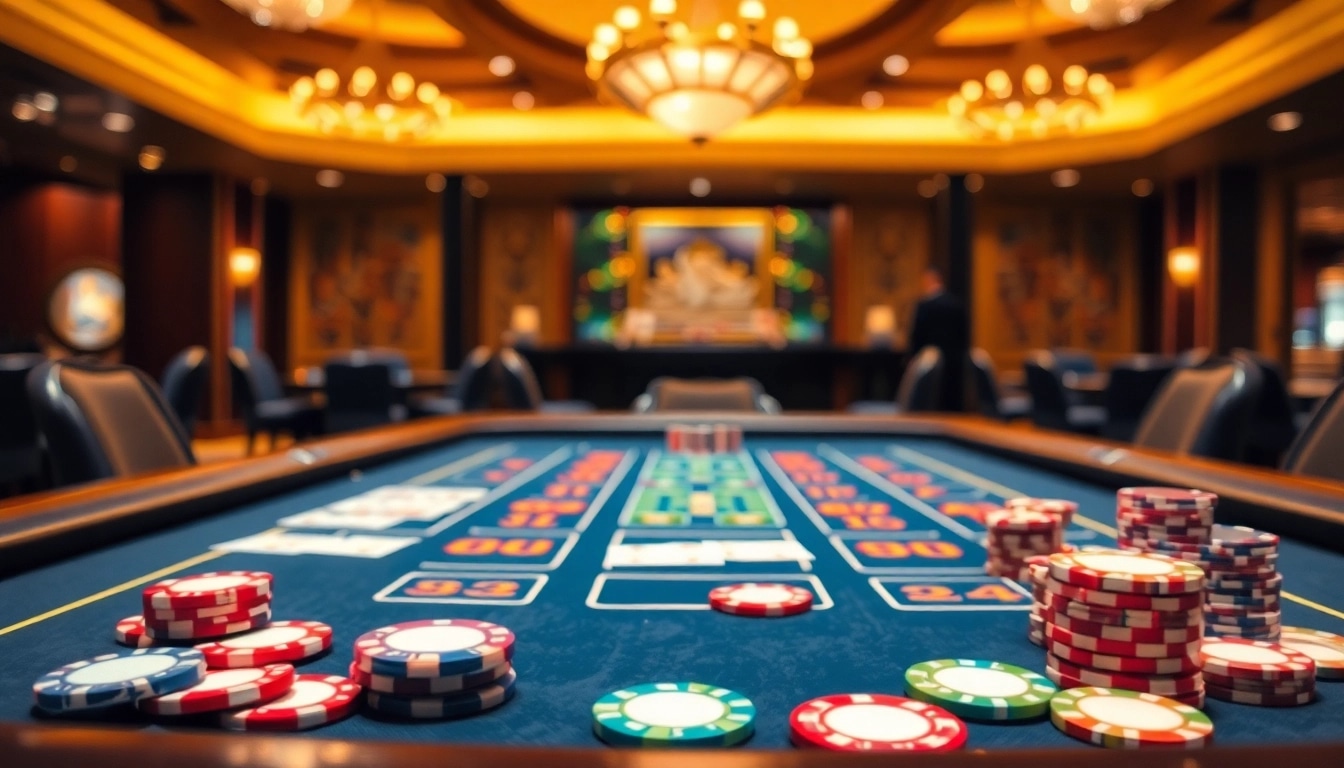 Experience the excitement of 8win with vibrant casino game tables and colorful chips.