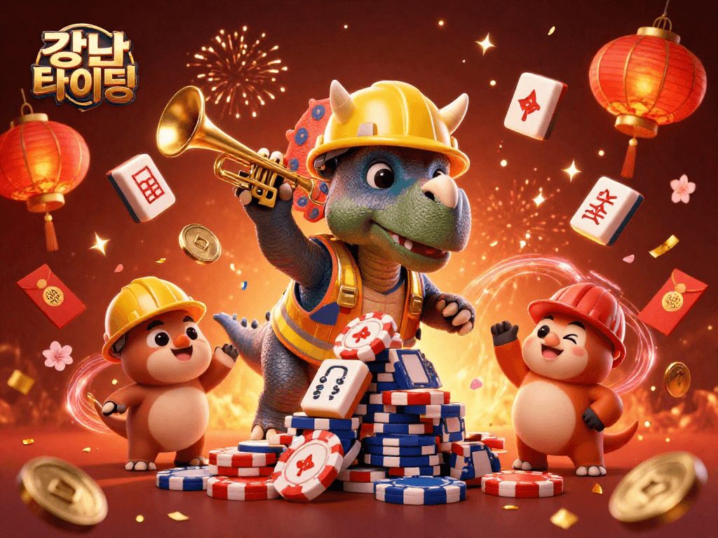 강남 타이밍을 활용한 도파민 가라오케의 축하 장면을 담은 화려한 일러스트