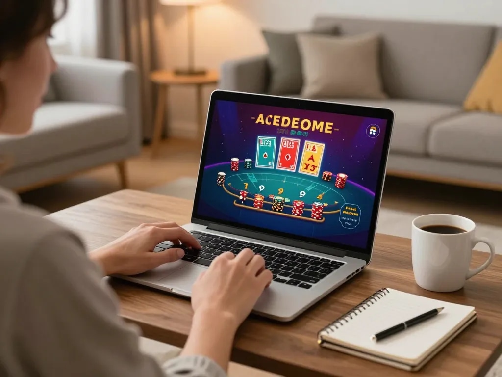 luck8 player enjoying online blackjack on laptop in a cozy home setting