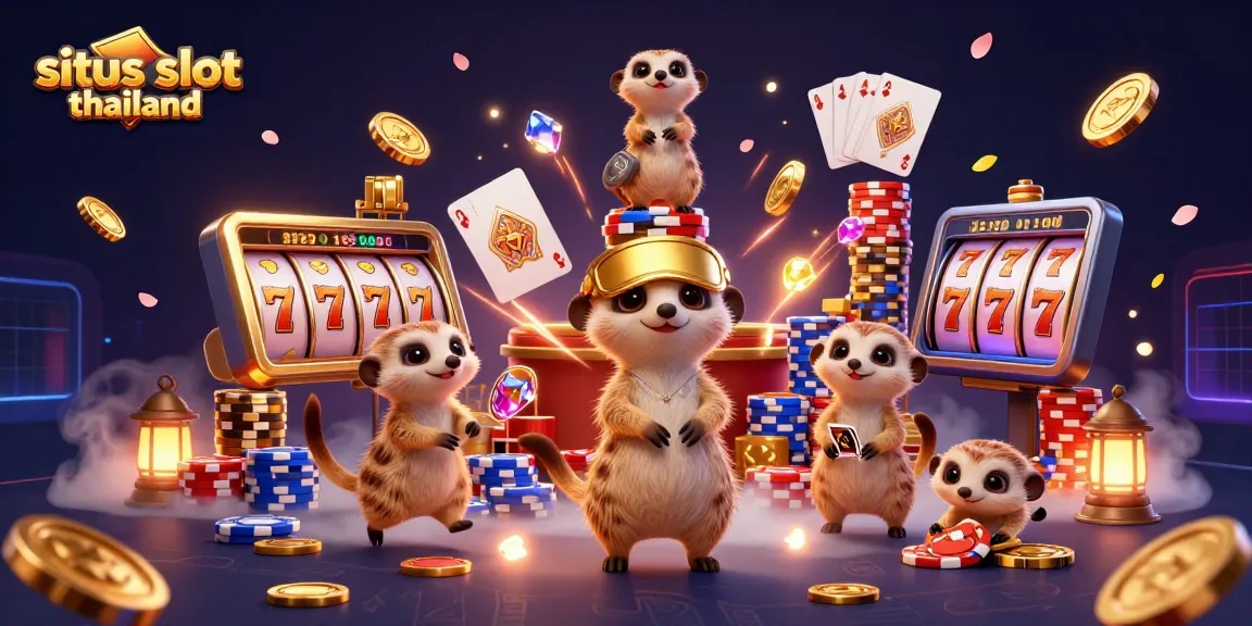 Experience thrilling slots and jackpots at situs slot thailand with captivating 3D meerkat casino illustration.