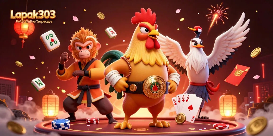 Experience the excitement of Lapak303 Poker Online Terpercaya with dynamic characters and poker elements.