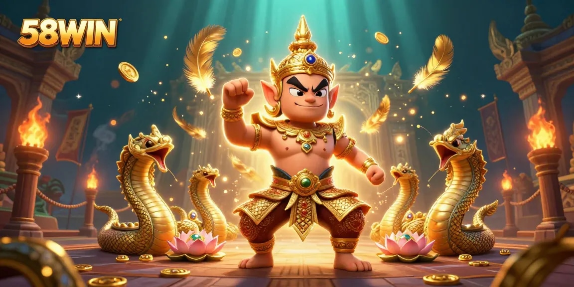 Experience thrilling gameplay with 58WIN in this vibrant, action-packed casino illustration.
