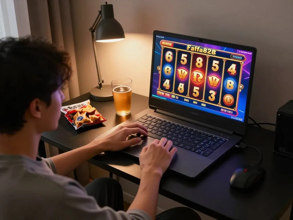 Engaging online gaming session at Fafa828 with vibrant slot reels on screen